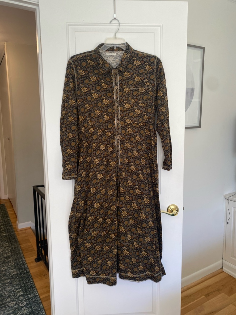 NATURAL LIFE Long Floral Button-Front Dress in Mustard and Black